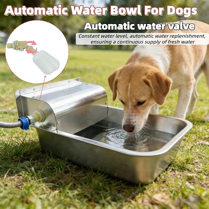 Stainless Steel Automatic Dog Water Dispenser,Adjustable Float Valve | 3 Gallons Indoor&Outdoor Dog Water Bowl Self-Filling Water Auto Fill for Dogs Livestock Chicken,Anti Tip, Wide Drinking Area