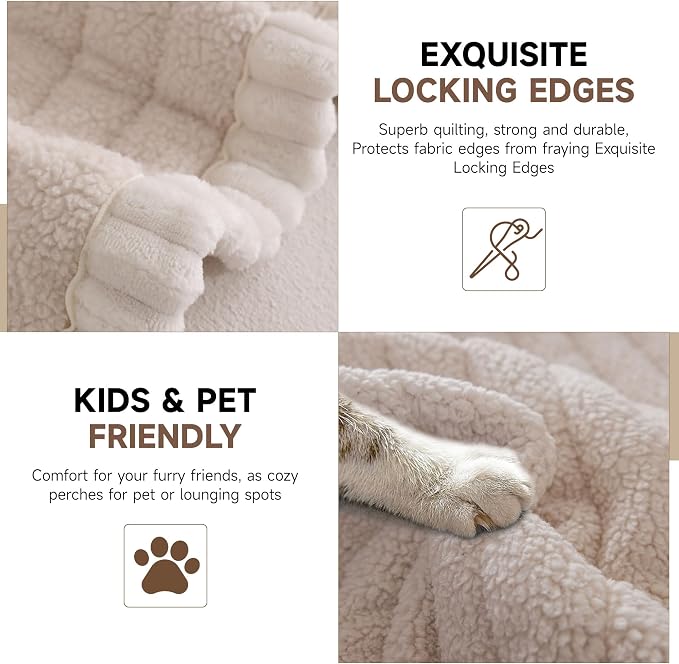 OTOB Sofa Covers for 3 Cushion Couch Washable, All Seasons Fuzzy Non Slip Kids & Pet Friendly Dog Bed Mats Couch Cover, Soft Plush Sofa Slipcovers Furniture Protector (Beige, 27.6" x 70.9'')