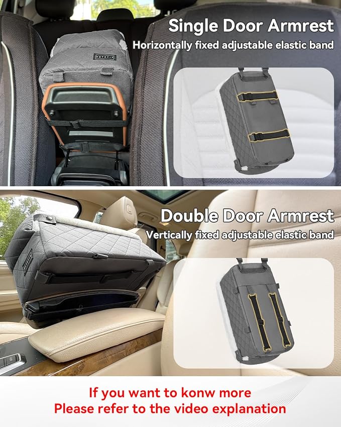 PETSFIT Center Console Dog Car Seat with Adjustable Seat-Rail Anchor Hooks | Anti-Collapse Armrest Booster Car Seat with Safety Tether, Washable Cushion, Soft Pillow for Pets Under 8 lbs, Grey