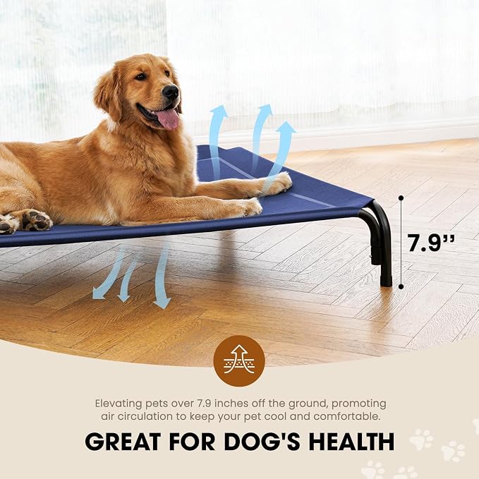 Czpalo Outdoor Elevated Dog Bed for Large Sized Dogs, No-Tool Assembly. | Raised design promotes airflow. Tool-free assembly, easy-to-clean mesh, portable, with anti-skid feet. Indoor/outdoor use.