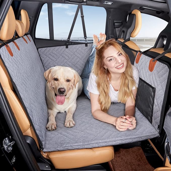 YJGF Hard Bottom Dog Car Seat Cover for Back Seat,Seat Extender for Dogs | Strong Support,More Rest Space,Waterproof, Scratch Resistant,Car Seat Protector,Dog Hammock for Car/SUV/Small Truck