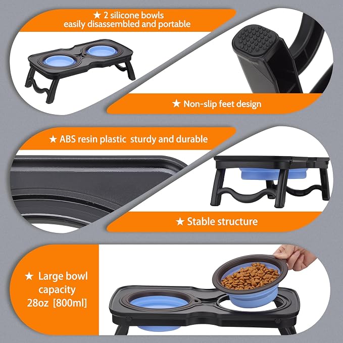 Raised Dog Food Bowl Set, Elevated Silicone Pet Food Bowl with Stand for Dogs and Cats