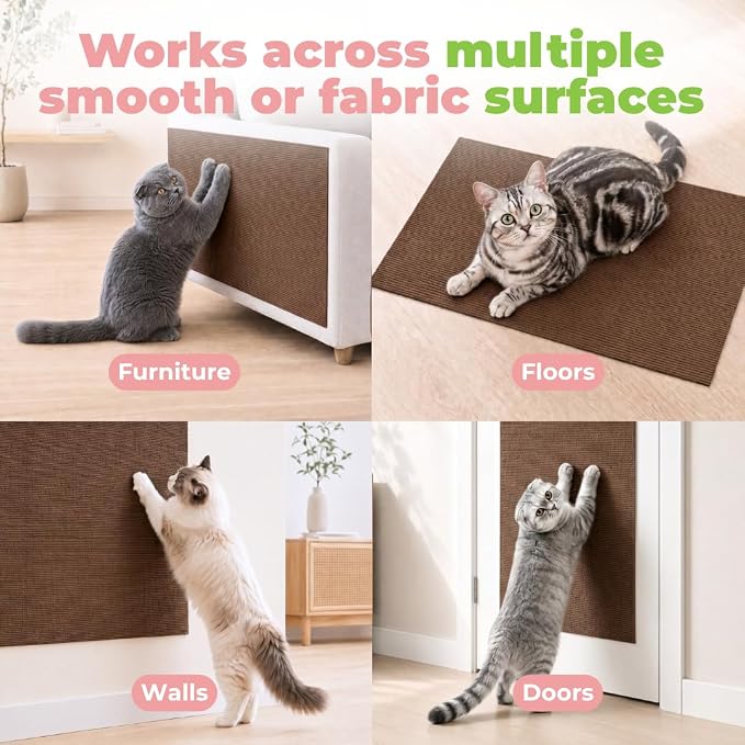 Best Pet Supplies Catify Cat Scratcher, Fun Interactive Scratchers, Posts, Poles, Claw Safe, Furniture Saver Indoor Play Support Natural Cat Behaviors Heavy Duty - Brown Mat - L: 39"