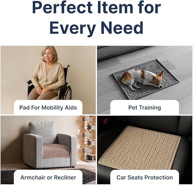 PAULATO BY GA.I.CO. Waterproof Chair Pad – 24x20 Reusable Seat Cover for Car or Wheelchair – Machine Washable Protector for Incontinence – Absorbent Changing Cushion for Elderly Care - Macadamia