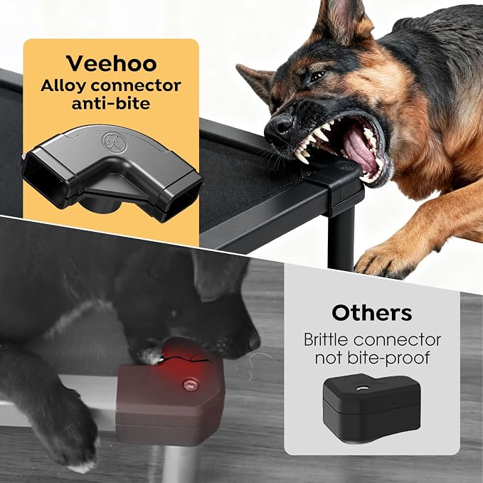 Veehoo Chew Proof Elevated Dog Bed, Padded Indestructible Raised Dog Cot | Orthopedic Dog Platform Bed with Soft Padded Mat, Durable Waterproof Pet Cot for Indoor, Outdoor or Crate, 49-Inch, Black
