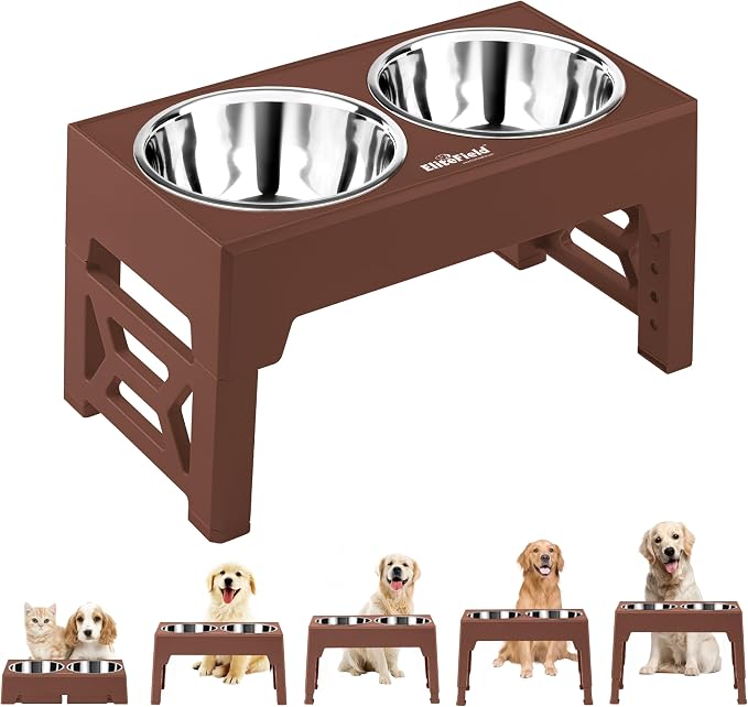 EliteField Elevated Dog Bowls, 2 Stainless Steel Bowls (2-Year Warranty) | 58 oz Bowls, 5 Adjustable Heights, Small to Large Dogs, Foldable, Dishwasher Safe, Anti-Slip Feet