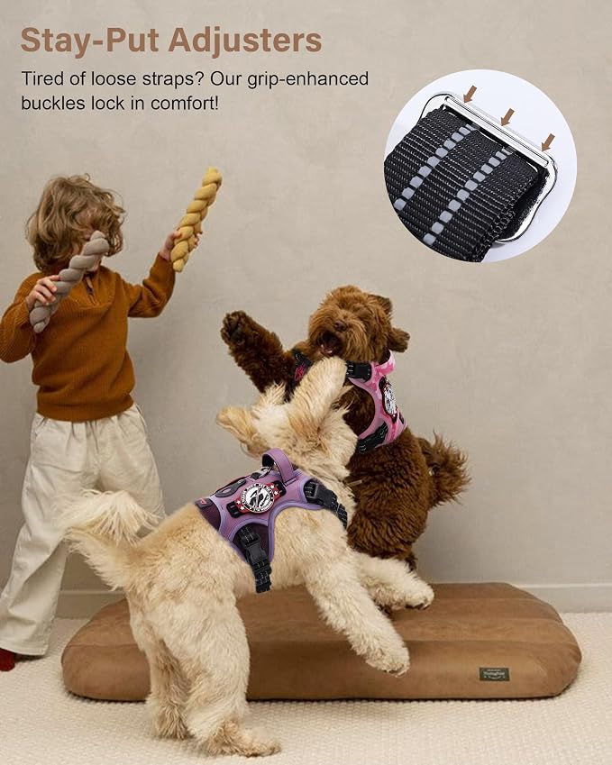 Petnanny Tactical Dog Harness No Pull Service Dog Vest S Purple | Tactical Dog Vest with breathable mesh & hook loop panel, no pull harness for walking training, adjustable fit
