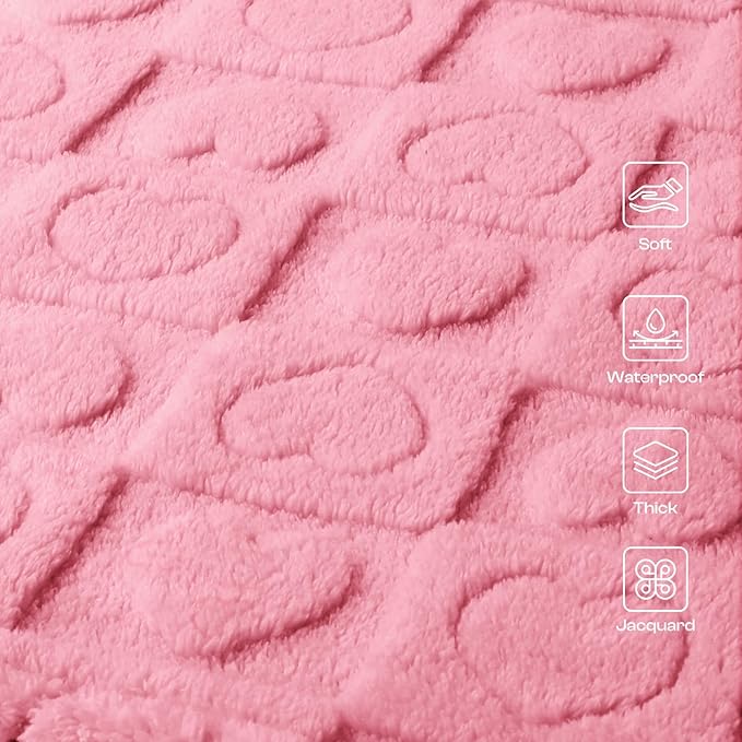 Luciphia Waterproof Dog Blanket for Medium Large Dogs Washable Bed Couch Protector Soft Fluffy 3D Heart Jacquard Pet Blanket with Sherpa Fleece Cozy Calming Throw Blankets，Pink 57x40 inch