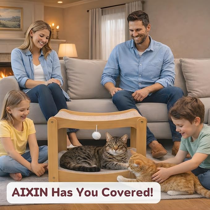 AIXINPET Two-Level Sisal Cat Scratcher Bed - Sturdy Cat Scratching Post with Scratch Pad&Hammock Bed, Comfortable Cats Bed for Indoor Kittens&Adult Cats -Sturdy Wooden Frame,Protect Furniture