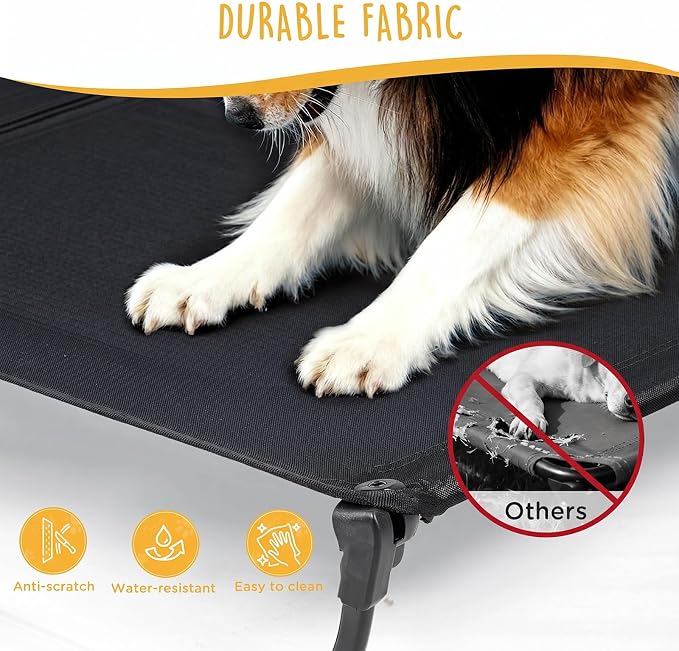 Upgraded Non-Slip Daisy Cot, Large Foldable Elevated Dog Bed, Portable Raised Outdoor Folding Dog Cot for Camping/Home, Chew Proof Waterproof Heavy Duty Up to 160 Lbs, Black, 43"x27"
