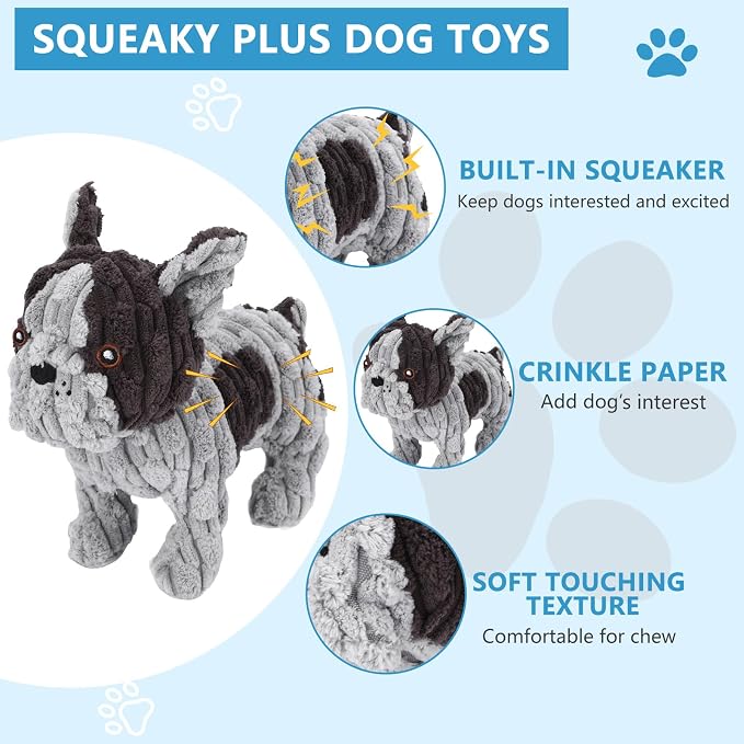 Letsmeet Squeaky Plush Dog Toy for Puppies, Small and Medium Dogs, Interactive Crinkle Stuffed Animal for Teething and Boredom, Soft Chew Toy to Keep Them Busy