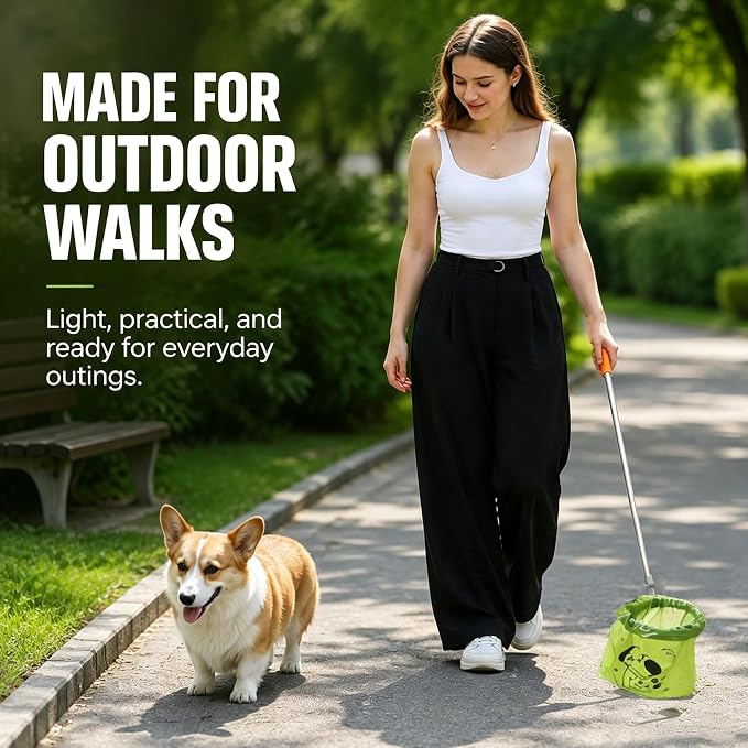 Dog Pooper Scooper with Bags, Long Handle No-Touch Dog Waste Picker Tool | With 30 Rolls Poop Bags, 47 Inch Extendable Handle, No Bending Cleanup, Portable Pooper Scooper for Yard, Walks and Travel