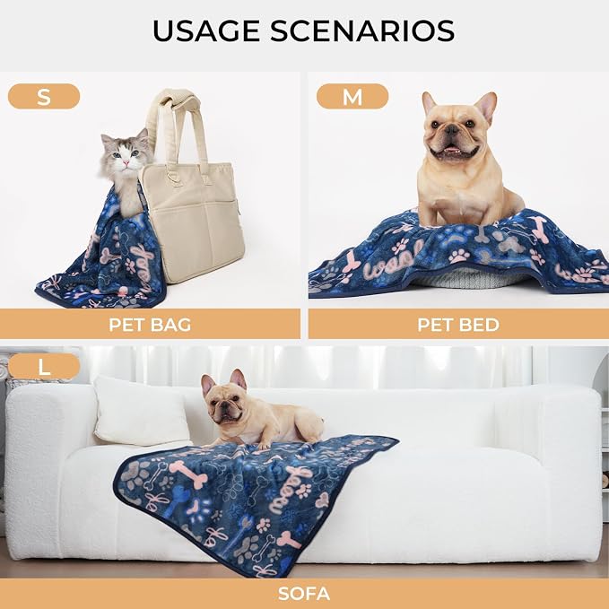 Luciphia 1 Pack 3 Blankets Fluffy Premium Fleece Pet Blanket Flannel Paw Bone Printed Throw for Dog Cat(Large 41"x31", Khaki/Blue/Navy)