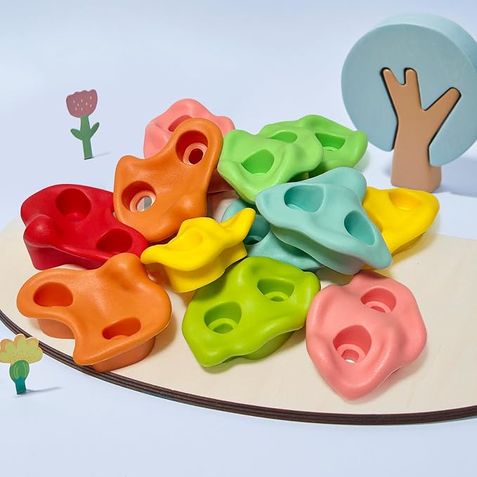 30 PCS Rock Climbing Holds for Kids, Climbing Rock Wall Grips, Adult Rock Wall Climbing Kit Large Climbing Holds for Play Set with Hardware for Indoor and Outdoor Climbing Wall Holds（Pastel Color）