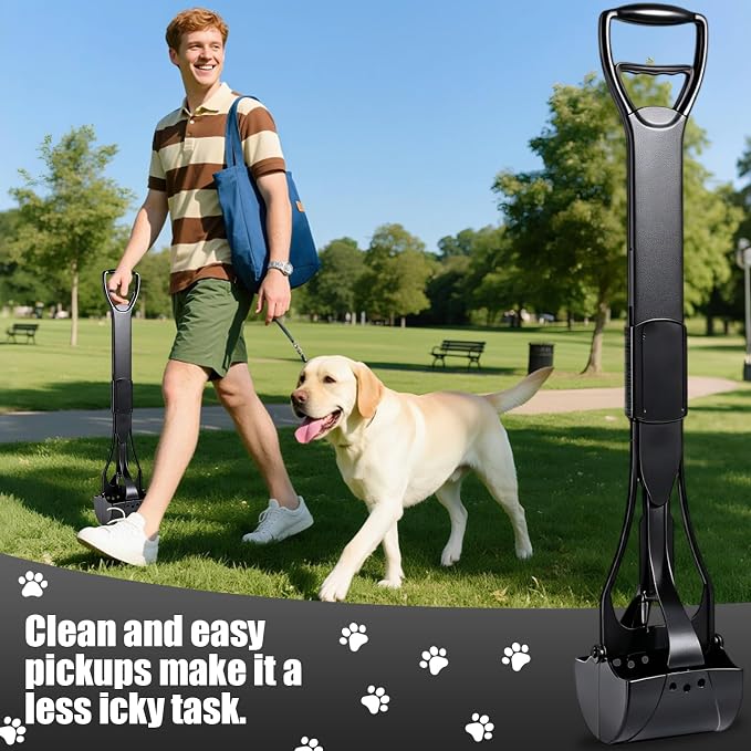 ienjoyed 36“ Large Dog Pooper Scooper for Large Dogs Heavy Duty, Non-Breakable Dog Poop Scooper with Wide Handle for Grass, Gravel, Durable Dog Poop Pick Up Tool, Long Handled Poop Grabber (Black)