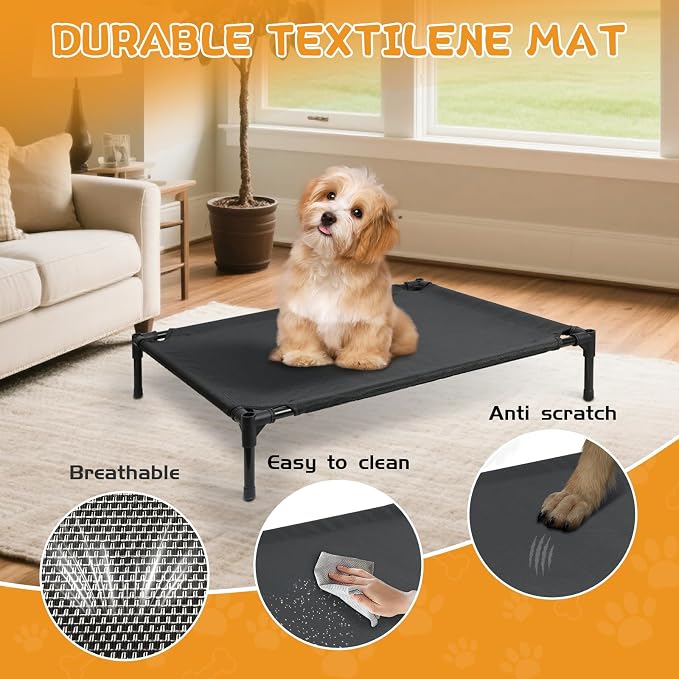 Dog House Outdoor, 2-in-1 Dog House for Small/Medium Dogs, Elevated Dog Bed with Canopy Weatherproof Puppy Shelter with Windows (Grey, 36 Inch)