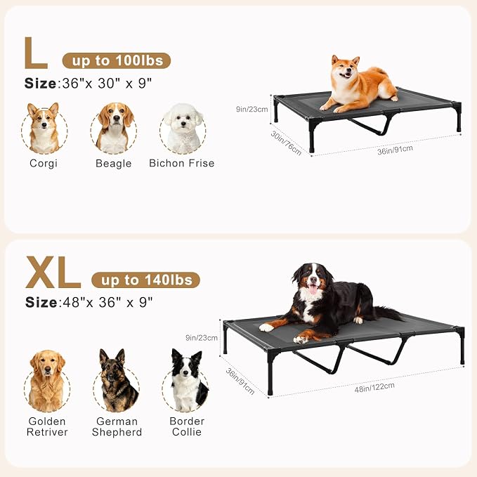 petizer Large Dog Cots Beds for Medium Dogs, Holds up to 100lbs, Breathable Cooling Mesh & Strong Center Bars, 36x30x9'' Anti-Sag Lifted Dog Bed, Indoor & Outside Use, Blue