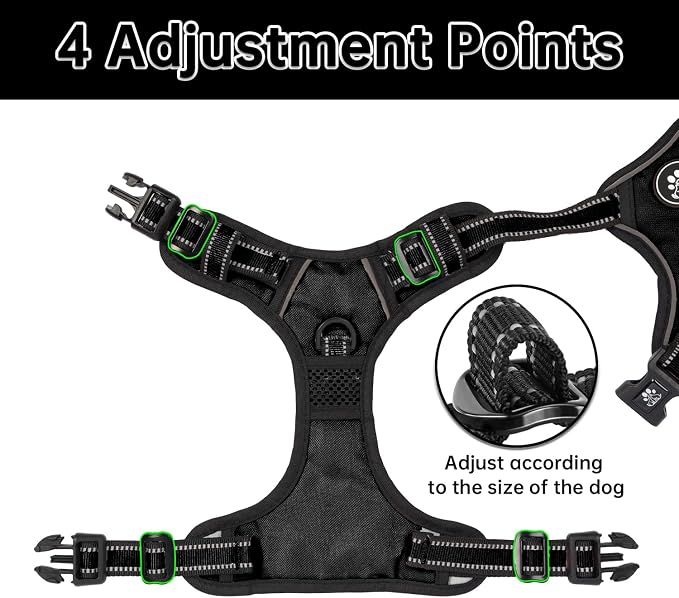 NESTROAD No Pull Dog Harness,Adjustable Oxford Dog Vest Harness with Leash,Reflective No-Choke Pet Harness with Easy Control Soft Handle for Large Dogs(X-Large,Black)