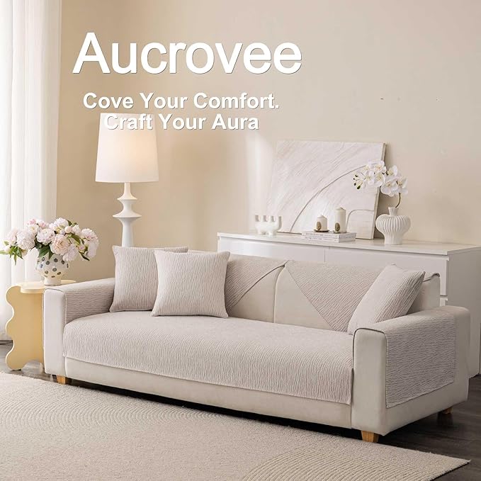 Soft Waterproof Chenille Cover Washable, Non Slip Sectional Sofa Covers for 3 Cushion Couch Sofa L Sharped Sofa Slipcover for Pets, Furniture Protector (1 PCS 36"x36" Coffee)