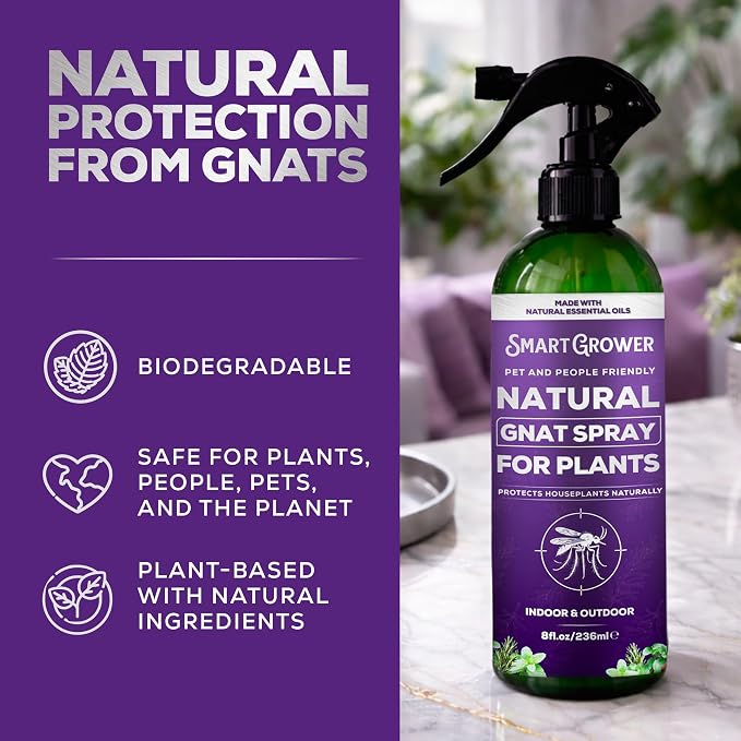 Natural Gnat Spray for Plants (8oz) – Fungus Gnat Killer for Indoor Plants – Essential Oil Plant Bug Spray – Ready to Use – Pet and Family Friendly, Houseplant Insect Control - Smart Grower