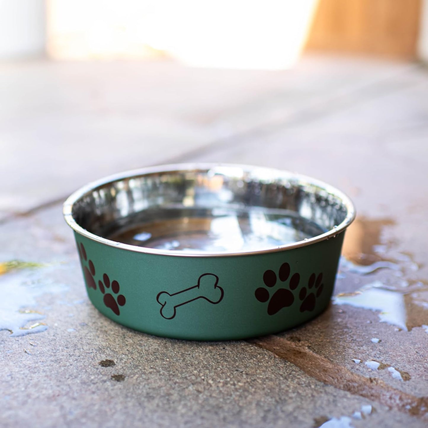 Loving Pets Bella Dog Bowls- Stainless Steel Dog & Cat Bowls - Spill Proof Dog Food Bowl, Cat Bowl, Puppy Essentials & Pet Supplies Great for Home & Travel (Medium 20-25 lbs, Artichoke)
