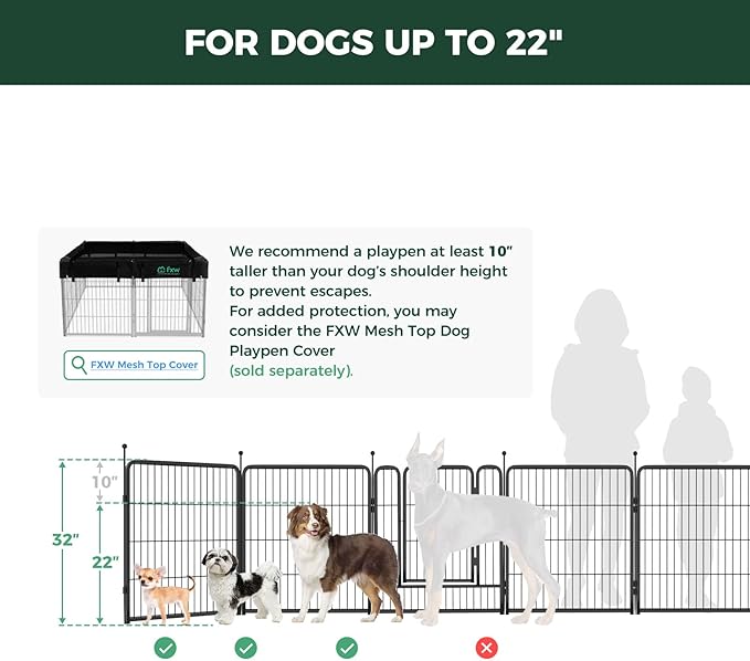 FXW Rollick Unleashed Dog Playpen for Indoor, Yard, RV Camping, 32 inch 8 Panels for Small and Medium Dogs│Patented
