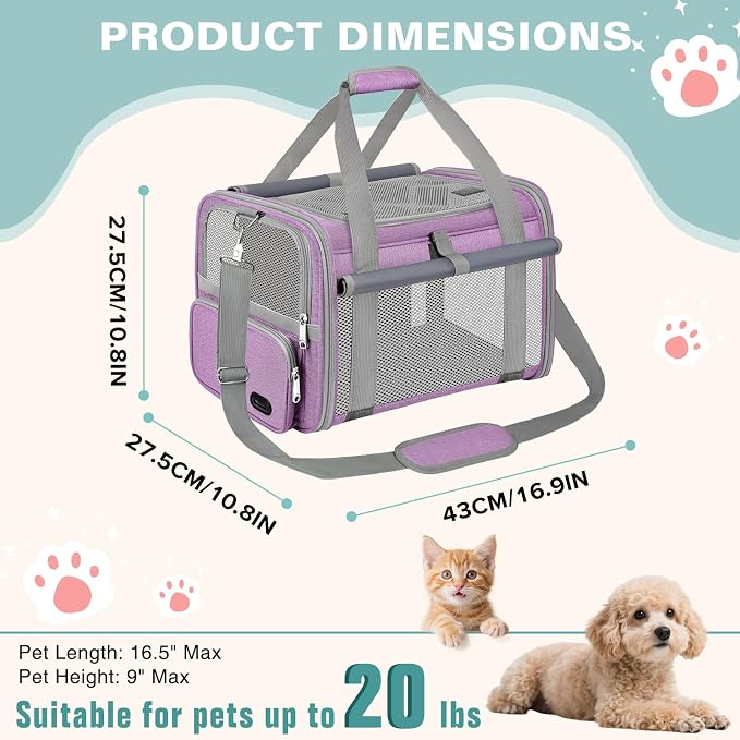 Soft Cat Carrier for Pets Up to 20 Lbs, Collapsible Cat Carrier Bag with Privacy Curtains, Airline Approved Small Pet Carrier for Small Medium Cats Dogs Puppy, Washable Soft Pet Travel Bag Dog Carrier