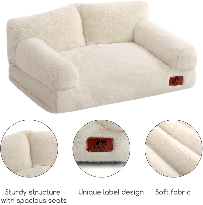 Hollypet Small Dog Large Cat Bed Puppy Couch Beds for Pets up to 25 lbs | Fluffy Dog Cat Couch Plush Soft Warming Pets Beds with Machine Washable Cover and Non-Slip Bottom