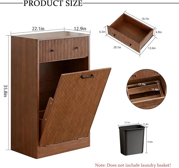 10-Gallon Single Tilt Out Trash Can Cabinet with Drawer,Kitchen Trash Can Cabinet Garbage Recycling Cabinet Wooden Dog-Proof Trash Cabinet for Dining Room and Kitchen,Laundry Room
