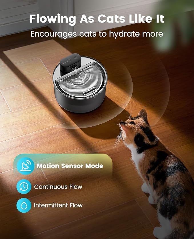 oneisall Cat Water Fountain Stainless Steel Tray: 108oz/3.2L Wireless Pet Fountain for Cats Indoor, Battery Operated Automatic Water Dispenser for Drinking, Ultra Quiet Motion Sensor, BPA-Free