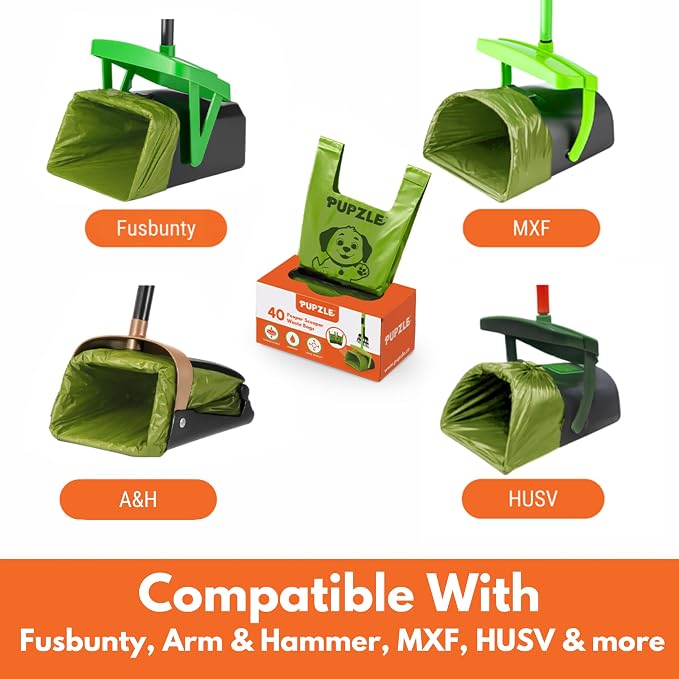Pupzle Pooper Scooper Bags for Arm & Hammer, FUSBUNTY, MXF, and TIMINGILA | 40 Pooper Scooper Bags Refill for Swivel Bin, Green