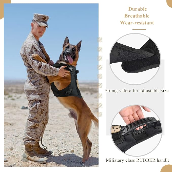 Tactical Dog Vest Harness, Outdoor Training Service Dog Vest Adjustable Military Working Dog Vest with Molle System and Rubber Handle (XL=26.8"-30.7" Chest (Adjustable), Black)