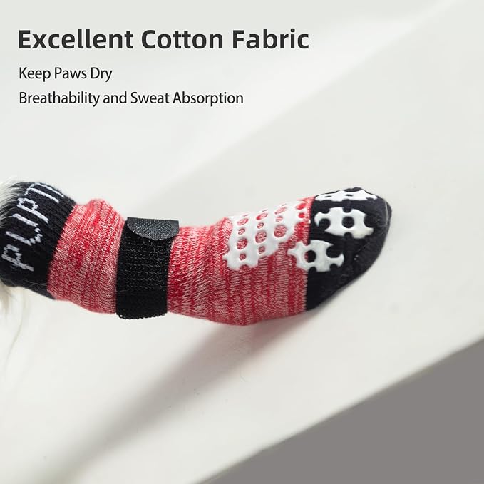 PUPTECK Anti-Slip Dog Socks with Double Sides Grips for Small Medium Large Dogs Hardwood Floors Prevents Licking, Dog Shoes for Hot Pavement Traction Control Paw Protector for Senior Dogs
