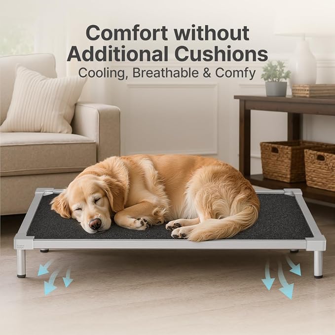 Elevated Dog Beds Large Sized Dog, Chew Proof Aluminum Alloy Heavy Duty Dogs Supplies Cooling Raised Pet Cot Indestructible with Anti-Rust Washable Assembly for Crate Outdoor-48.4"x 32" x 6.5"