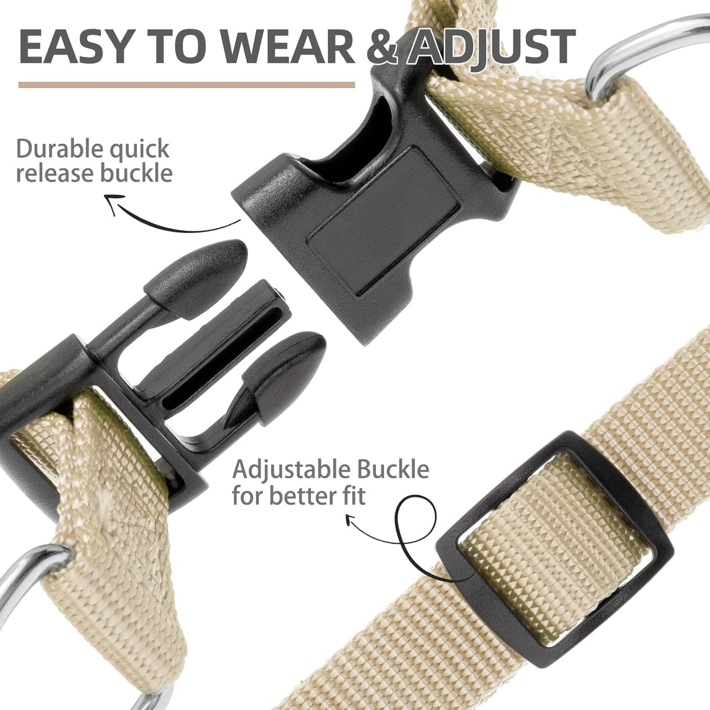 PUPTECK No Pull Dog Harness Soft Adjustable Basic Nylon Step in Puppy Vest Outdoor Walking with ID Tag, Cream, XS