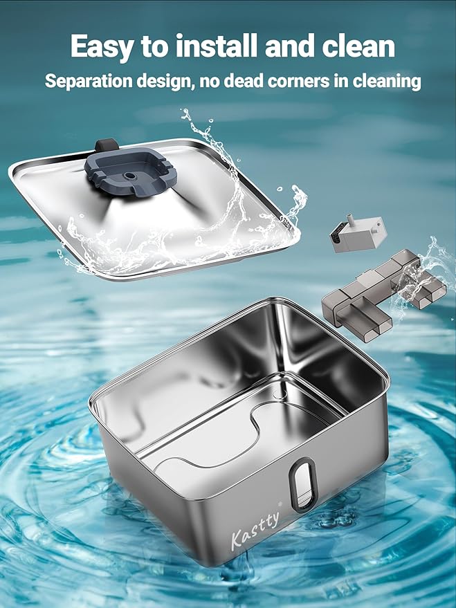 Kastty Dog Water Fountain for Large Dogs: 15L Stainless Steel Dog Water Bowl Dispenser -Super Quiet Pet Water Fountain with Visual Water Level-Great for Large Dogs Cats and Multi-Pet Home FS78(Grey)