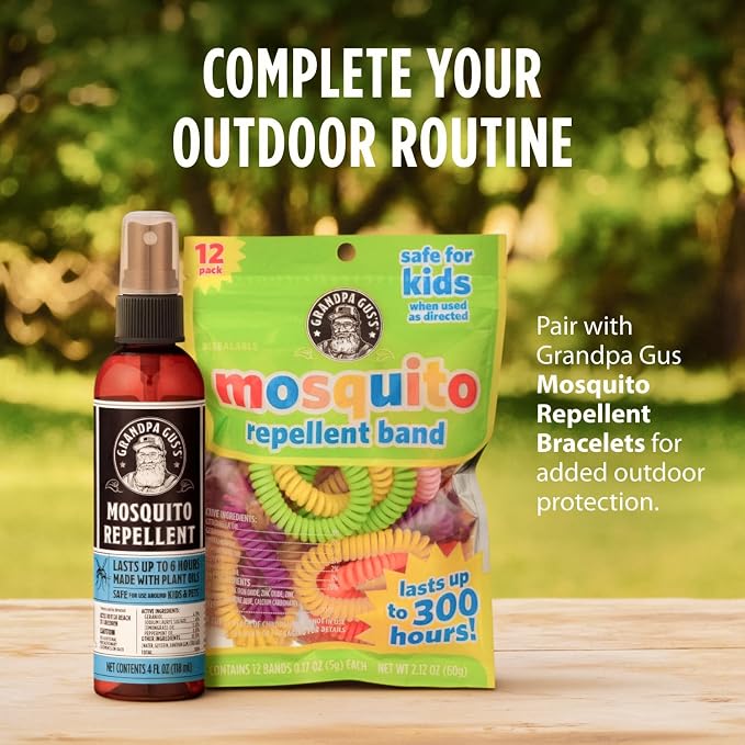 Grandpa Gus's Natural Mosquito Repellent Spray - DEET-Free Plant-Based Insect Repellent for Kids and Family, Up to 6 Hours, Travel-Friendly Bug Spray, 4 oz
