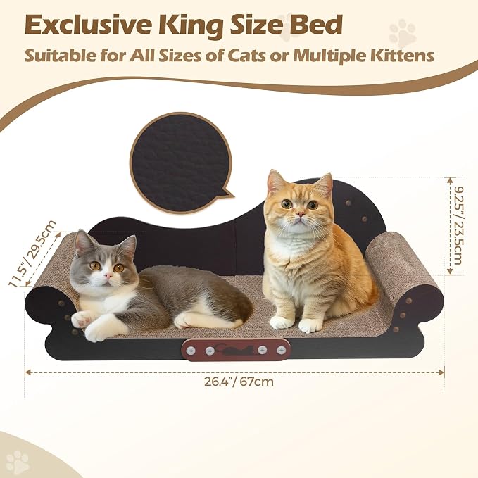 ComSaf Large Cat Scratcher Bed 26.7 in, Cardboard Cat Couch Scratch Pad | Cat Scratching Board, Sofa Lounger Shape, Furniture Protection, Indoor Floor Use, Adult Cats, Claw Care