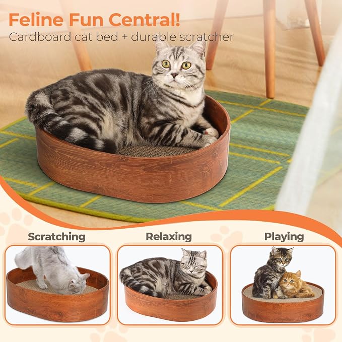 3 Pcs 16 Inch Cat Scratching Board with Box, 2 in 1 Cardboard Cat Scratchers Bed for Indoor Cats, Round Scratch Bowl with Thicker Double-Sided Pad for Cats' Scratch Need
