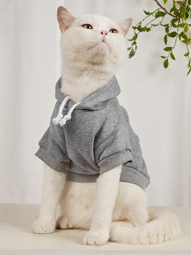 QWINEE Basic Dog Hoodie Sweatshirt Puppy Sweater Warm Cat Costumes Pet Clothes for Chihuahua Puppy Kitten Small Medium Dogs Grey and Cadet Blue Small
