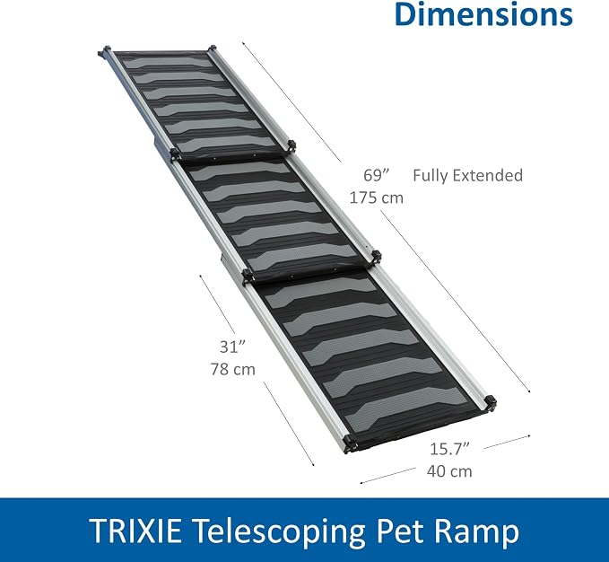 Trixie Telescoping Dog Ramp, Silver/Black | Adjustable Lengths, Made of Lightweight Aluminium, Ideal for Cars and SUVs, Easily Adjustable