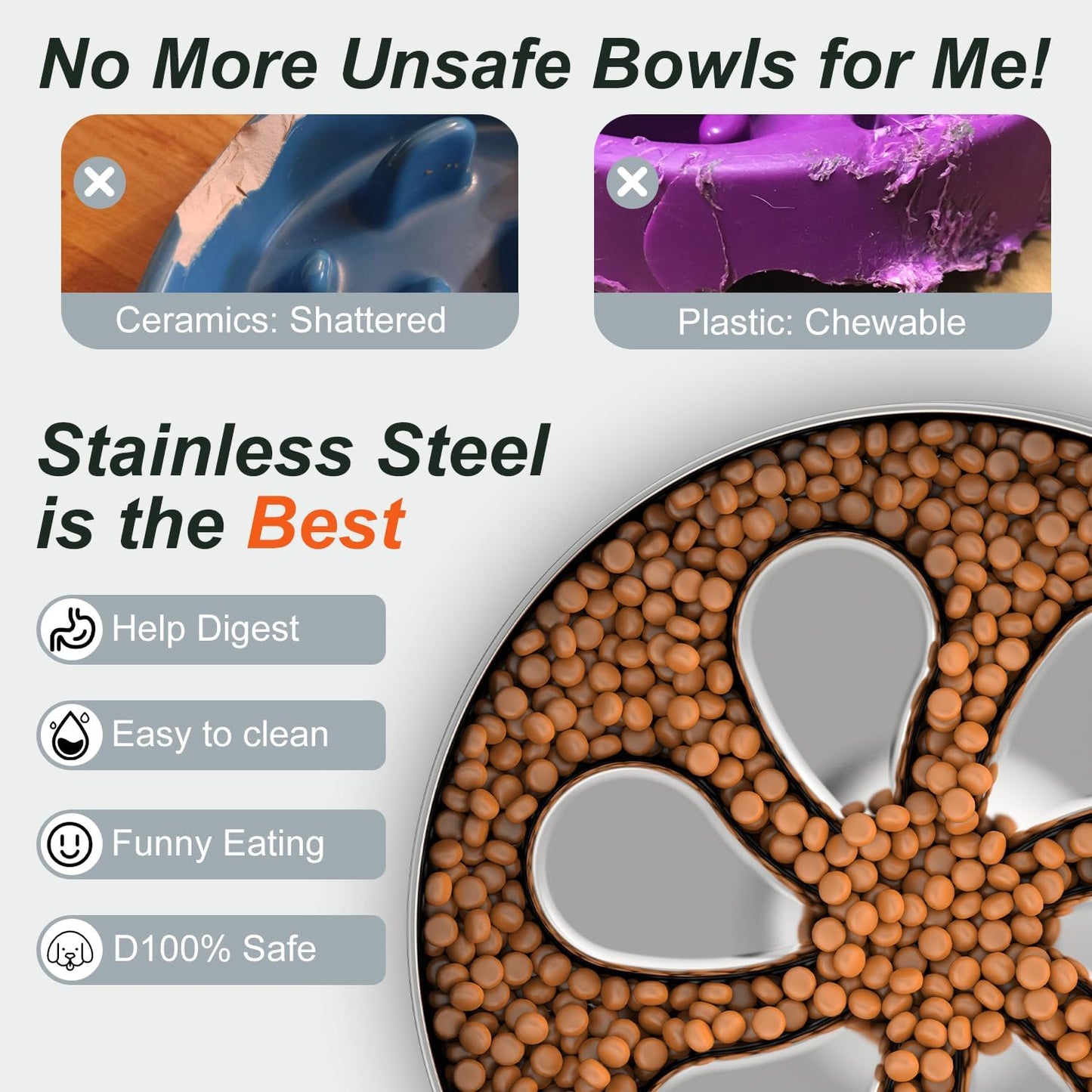 Slow Feeder Dog Bowls Large Breed 3Cups, Food Grade 304 Stainless Steel Dog Bowls with Non-Slip Base, Maze Pet Dish to Slow Down Eating, Metal Slow Feeder Dog Bowl