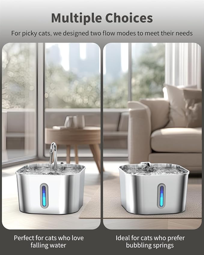Lawfery Cat Water Fountain Stainless Steel, 74oz/2.2L Automatic Cat Drinking Fountain with 4 Filters & 4 Sponges, Pet Water Dispenser with Quiet Pump, Suitable for Cats, Dogs and Multi-pet households