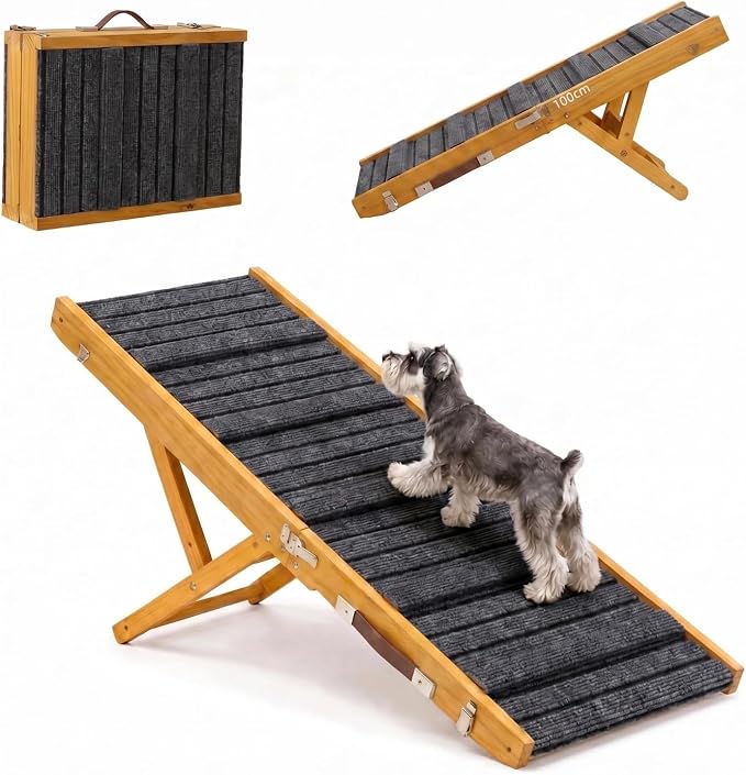 Dog Ramp for Couch, Wooden Small to Large Dog Ramp for Bed Sofa Car | 2026 Upgraded Foldable Pet Ramp, 5 Adjustable Heights (10.8"-23.5"), Portable, Wider and More Stable, Non-Slip