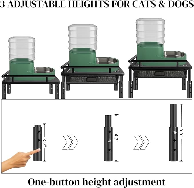 Dog Water Dispenser Stand, Metal Raised Holder for Pet Automatic Feeders, Height Adjustable Elevated Stand for Pet Feeders, Suitable for Cats, Small & Medium Dogs [Stand Only]