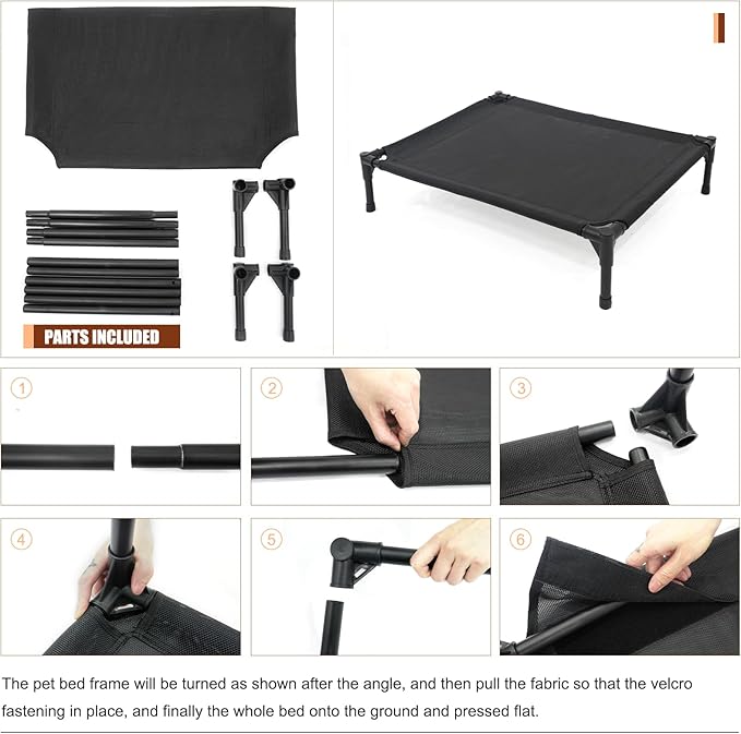 Garnpet Elevated Dog Bed - Raised Dog Cot Fits Up to 150 LBs, Heavy Duty Pet Cot with Durable Supportive Mesh, Indoor & Outdoor, Dark Grey