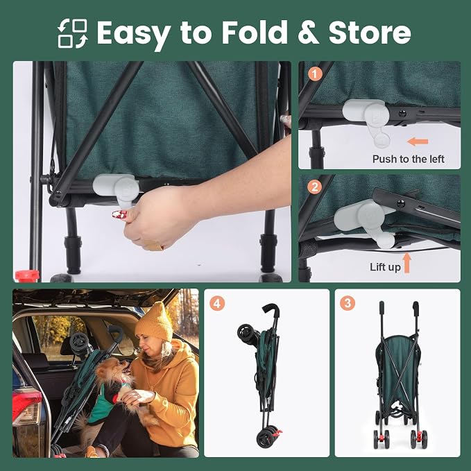 3 in 1 Pet Stroller for Small Dogs and Cats, Foldable Pet Stroller with Cats and Dogs Jogger Travel Strollers, 4 Wheels, Breathable Mesh, Large Capacity, Easy to Carry (Dark Green)