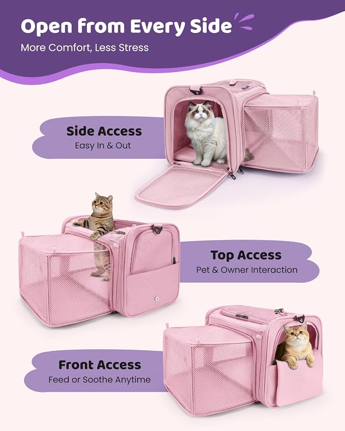 MIDOG Cat Carrier Soft for Small-Medium Cats Up to 15lbs, Airline Approved | Expandable Square Design,Comfort & Breathable Window,Equipped with anti-slip lock zippers and an internal safety leash