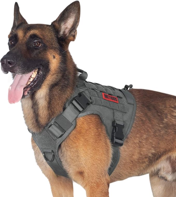 OneTigris Tactical Dog Harness Vest No-Pull Service Dog Vest for Large Dogs | 1000D Pullable Nylon, with Control Handle and Hook & Loop Panels, Easy On & Off, Adjustable for Walking Training Gray L