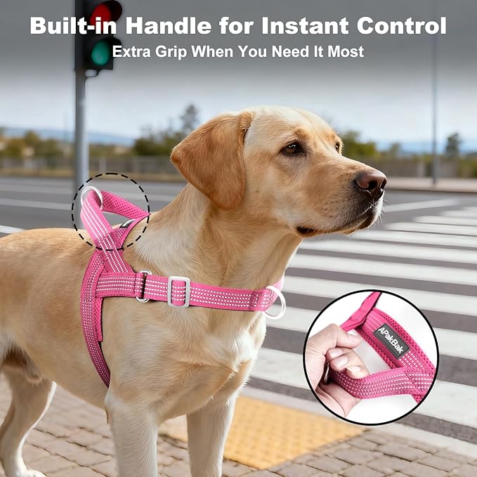 No Pull Dog Harness with Handle, Adjustable Soft Mesh Padded Vest | Reflective Walking Harness with Front Clip for Small Medium Large Dogs, Quick Fit No Escape for Training, Pink, XL